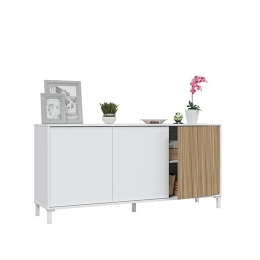 Credenza 3 Ante 154x40x70 Con Piedini Ethna Bianco E Rovere Listato