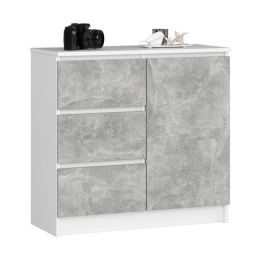 Cassettiera Credenza 80 Cm 3 Cassetti 1 Anta Artika Bianco E Cemento