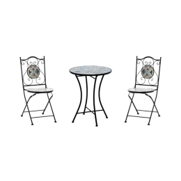 Set Bistrot Tavolo Maioliche Tondo 60 Cm Con 2 Sedie Pieghevoli Cipro