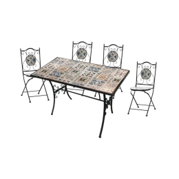 Set Tavolo Maioliche Rettangolare 120x80 Con 4 Sedie Pieghevoli Cipro