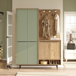 Mobile Ingresso Con Scarpiera E Appendiabiti Whisper Legno E Verde