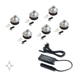 Set 6 luci LED Ø 33 mm orientabili luce bianca in alluminio opaco