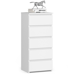 Cassettiera Moderna 40x35x92 Cm 5 Cassetti Bianco Opaco Artika