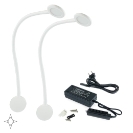 Set 2 applique LED rotonde con braccio flessibile, sensore touch e 2 USB