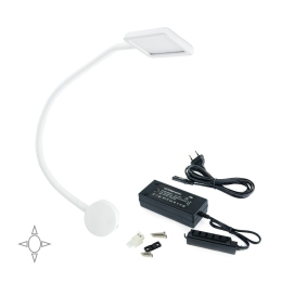 Applique LED quadrato bianco con braccio flessibile, sensore touch e 2 USB