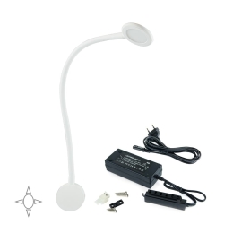 Applique LED rotondo bianco con braccio flessibile, sensore touch e 2 USB