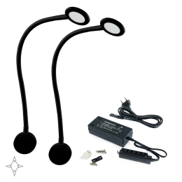 Set 2 applique LED rotonde con braccio flessibile, sensore touch e 2 USB