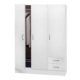 Armadio Guardaroba 3 Ante 2 Cassetti 120 cm Bianco