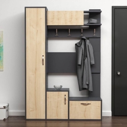 Mobile ingresso Seina antracite rovere con scarpiere e appendiabiti