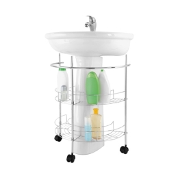 Carrello Sottolavabo Con Rotelle In Acciaio Cromato 2 Ripiani 55x34x67