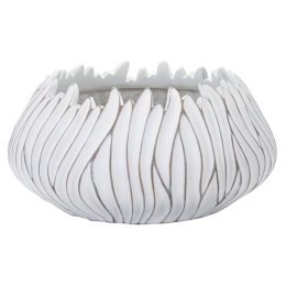 Vaso in resina rotondo con decorazioni in rilievo Ø 40X20 cm bianco
