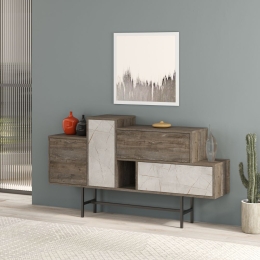 Credenza 160 Cm Design Moderno Effetto Legno Hermes Dark Coffe E Marmo