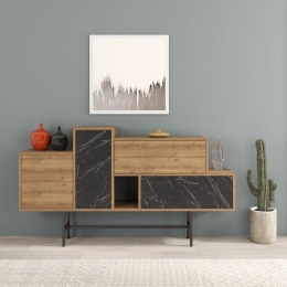 Credenza 160 Cm Design Moderno Effetto Legno Hermes Noce E Marmo