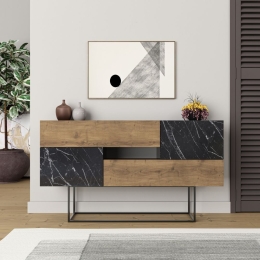 Madia Moderna 2 Ante 2 Cassetti 145 Cm Noce E Marmo Nero Eros