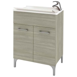 Lavatoio legno 60x50 cm con vasca e tavoletta rovere grigio
