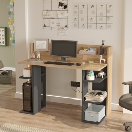 Scrivania Porta PC 120 Cm Ripiani Laterali Pixel Rovere E Antracite