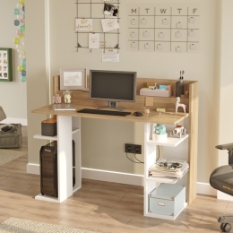 Scrivania Porta PC 120x58x98 Con Ripiani Laterali Pixel Rovere E Bianco