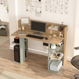 Scrivania Porta PC 120x58x98 Con Ripiani Laterali Pixel Rovere E Verde