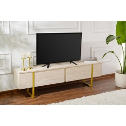 Mobile TV 180 Cm A 2 Ante Effetto Travertino E Piedini Oro Serena