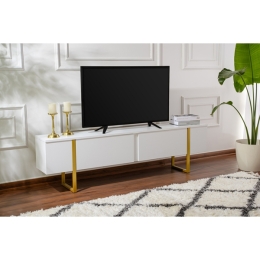 Mobile TV Da Terra 180 Cm A 2 Ante Bianco E Piedini Oro Serena