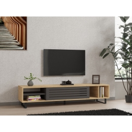 Mobile TV Da Terra 160 Cm Con Anta Frontale Rovere E Antracite Zeffiro