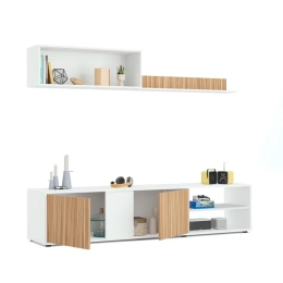 Mobile TV Moderno 180x40x33 Con Modulo Superiore Rovere E Bianco ECCO