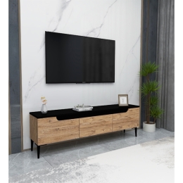 Mobile TV 145x30x45 Effetto Legno Con Inserti E Piedini Neri Aral