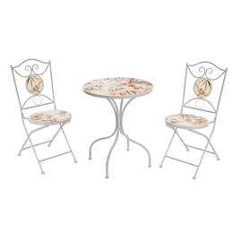 Set Bistrot Tavolo Mosaico 60 Cm 2 Sedie Pieghevoli Otranto Bianco