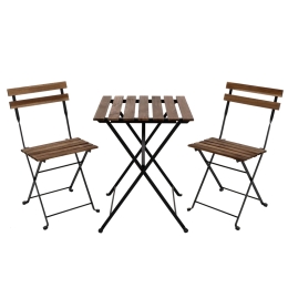 Set Bistrot Pieghevole In Legno Tavolo 54x55 Con 2 Sedie Donald Acacia