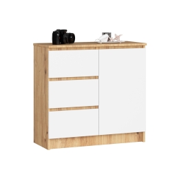 Cassettiera Credenza 80 Cm 3 Cassetti 1 Anta Artika Rovere E Bianco