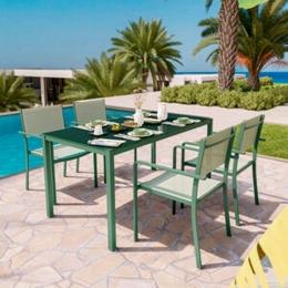Set Tavolo Da Esterno 150x80x74h Cm Con 4 Sedie Minimal Verde