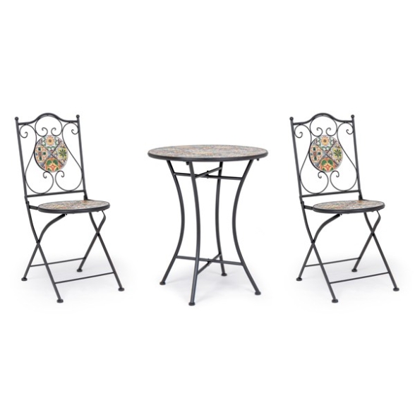 Set bistrò in metallo con maioliche in stile antico Naxos Bizzotto