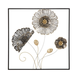 Pannello Decorativo a Fiori Square 50x5,5x50 Cm In Ferro Multicolore