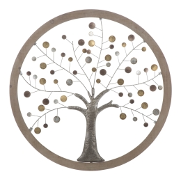 Pannello Decorativo Rotondo Albero Della Vita 80x2 Ferro E Legno Mix Color