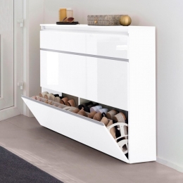 Scarpiera Da Ingresso 3 Ante 120 Cm Bianco Laccato 24 Paia Magic