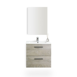 Mobile Bagno Sospeso 60 Cm Con Lavabo In Ceramica E Specchio Aruba Rovere