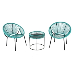 Set bistrot da esterno in corda completo 2 sedie e tavolino azzurro