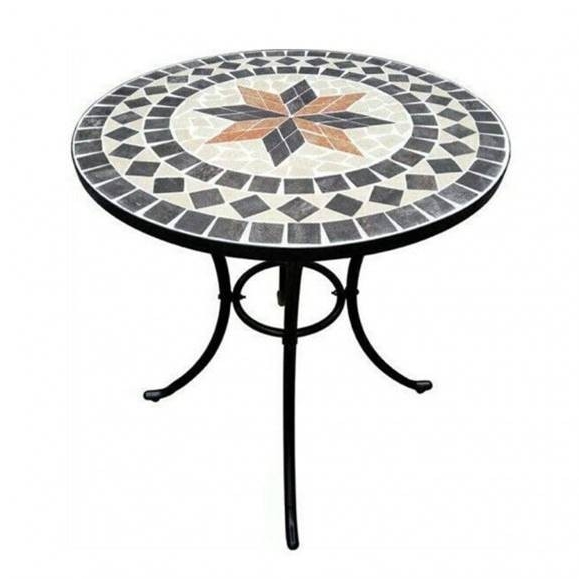 Set tavolo rotondo 60 cm in mosaico Capri + 2 sedie pieghevoli in ferro
