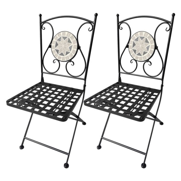 Set tavolo rotondo 60 cm in mosaico Capri + 2 sedie pieghevoli in ferro