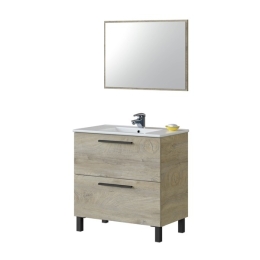 Mobile Bagno Completo Di Lavabo E Specchio Athena 80 Cm Rovere Alaska