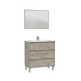 Mobile Bagno 3 Cassetti 80 Cm Con Lavabo E Specchio Dakota Rovere Alaska